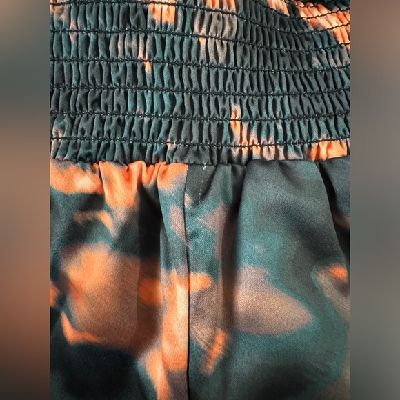 Camila Coelho Amelia Romper in Orange Teal Tie Dye Black XS Satin Kimono Sleeve - Picture 16 of 16